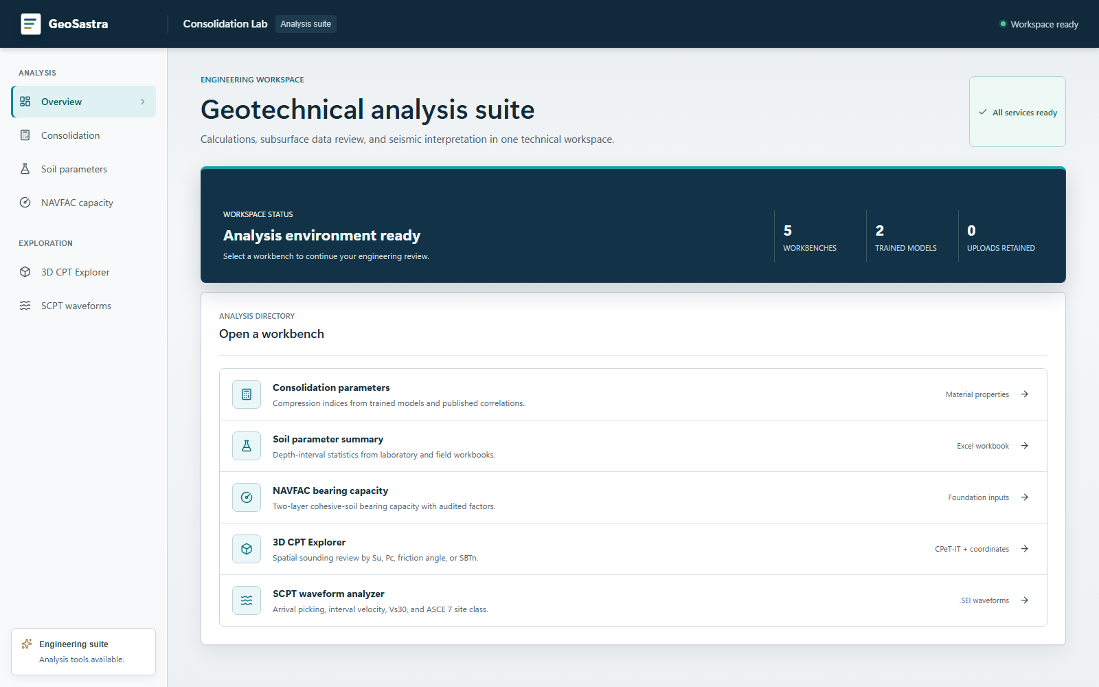 GeoSastra Engineering Tools analysis workbench directory